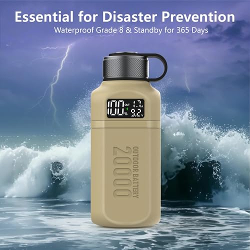 20,000mAh Rugged Power Bank with Fast Charge USB-C PD, IP68 Waterproof Shockproof, Includes 420lm Bright Camping Lantern, Tactical Outdoor Charger for Hiking Camping Survival Emergency - color: Brown