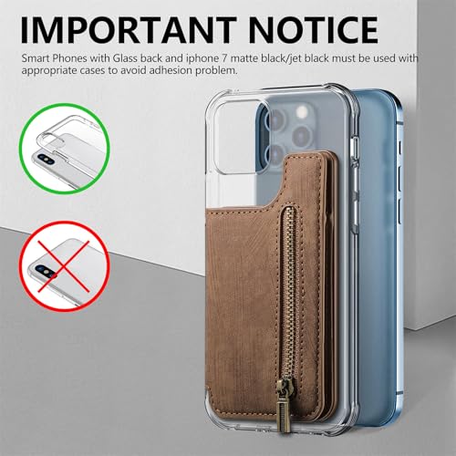 Wallet Stick on Phone Case, Credit Card Holder for Back of Phone Cases Retro Flip Leather Zipper Sleeve Pouch Compatible with iPhone, Samsung Galaxy Android Most Smartphones Brown - color: Brown