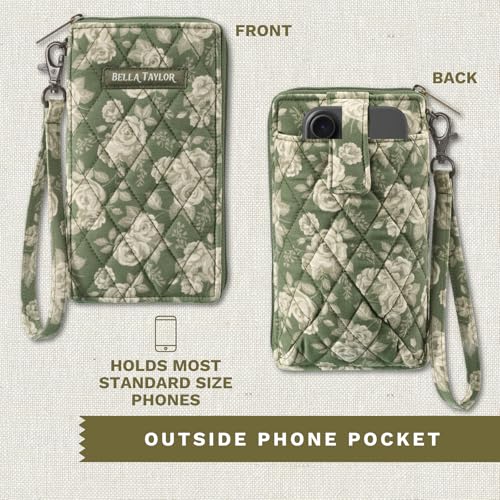 Bella Taylor Cell Phone Wristlet, Quilted Phone Wallet for Women | Lightweight, RFID blocking, phone pocket, built-in wallet, card organizer, coin pocket, secure zipper, quality construction - color: Heirloom Rose
