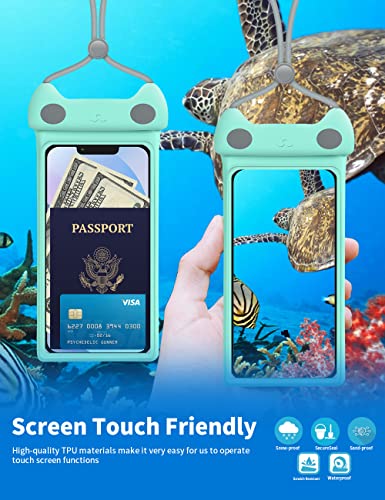 wellhouse Waterproof Phone Pouch, Waterproof Phone Case for iPhone 17 16 15 14 Pro Max XS Samsung, IPX8 3D Cellphone Dry Bag Beach Essentials -Kitten Crystal Mint - color: 1 Pack - Kitten Crystal Mint7.0"