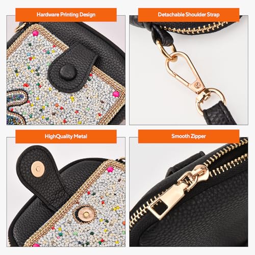 Women's Small Crossbody Cell Phone Bag, Boho Colorful Beaded Purse Wallet with Handmade Cute Patterns - color: Elephant-white