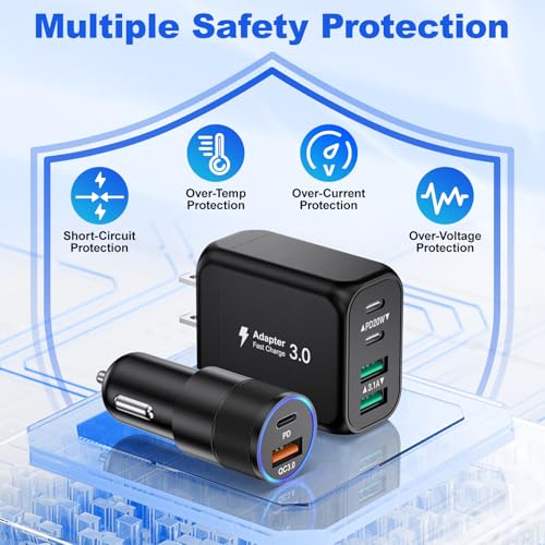 Type C Wall Charger,38W Dual-Port USB C Car Charger with 6ft USB C Cable