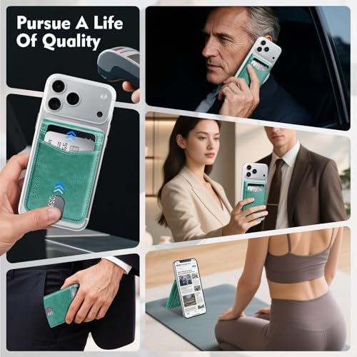 RFID Blocking MagSafe Wallet Stand with Card Holder,5 Card Slots & ID Window,PU Leather Magnetic Phone Adjustable Kickstand for iPhone 12/13/14/15/16/17 Pro Max & Air Plus Series,Blue Green - color: Blue Green, style: Stand Wallet