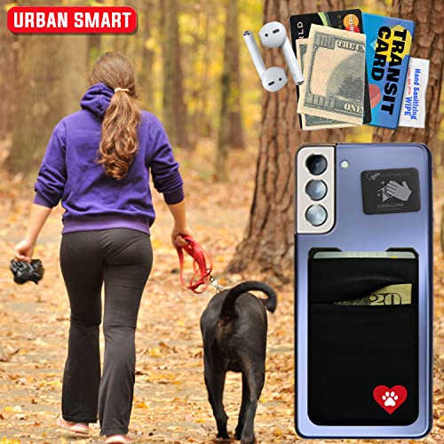 Gecko Travel Tech Double Pocket - Adhesive Card Holder - Cell Phone Pouch - Stick on Spandex Pocket - Carry Credit Cards and Cash - DOG HEART - color: DOG HEART