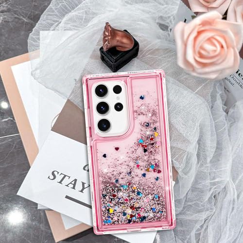 Designed for Samsung Galaxy S25 Ultra Case with Liquid Glitter, 3-in-1 Military-Grade Protection & Sparkling Quicksand, Clear Anti-Yellowing Bling Galaxy S25 Ultra Case for Women 6.9”
