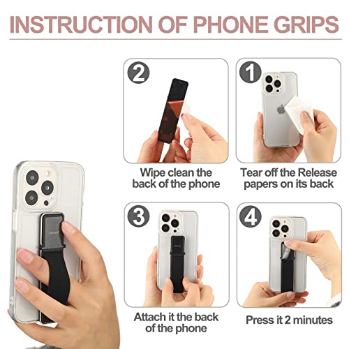 4 Pieces Phone Grip Strap Telescopic Phone Kickstand Elastic Finger Holer Hand Strap Adhesive Loop for Phone Grip with Stand Compatible with Most Smartphones (Black, Rose Gold) - color: Black, Rose Gold
