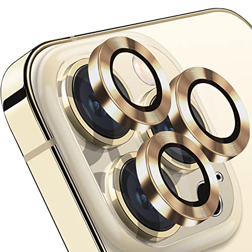 Compatible with iPhone 12 Pro Max Camera Lens Protector, Anti-Scratch 9H Tempered Glass Metal Camera Screen Protector Shockproof Cover Film for iPhone 12 Max 6.7inch-3 Pcs Gold - color: Gold