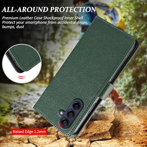 for Galaxy A17/A16 5G Phone Case Wallet RFID Blocking (Green) | Premium PU leather, card holder/cash slots, protective flip cover for Samsung Galaxy A17/A16, magnetic closure, kickstand - color: Green