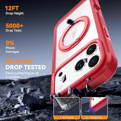 Magnetic for iPhone 17 Pro Case, Compatible with MagSafe, Full Body Rugged Case with Built-in Screen Protector & Kickstand & Belt-Clip (Red) - color: Red