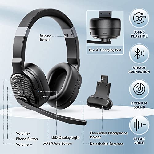 COSMUSIS Trucker Bluetooth Headset, Wireless Headset with Mic for Work - color: Black