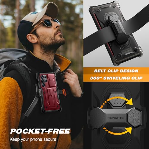 TONGATE for Samsung Galaxy S24 Ultra Case, 2 Front Frames & Stand, Maroon | Built-in Slide Camera Cover & Screen Protector, Military Grade Shockproof S24 Ultra Phone Case with Kickstand & Belt-Clip - color: Maroon