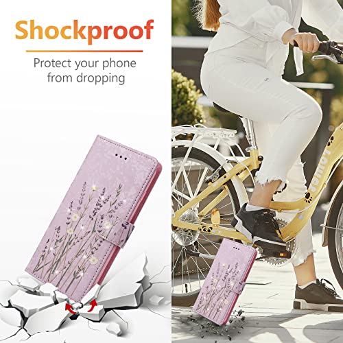 UEEBAI Wallet Case for iPhone 13 Pro Max, PU Leather Phone Cover Kickstand RFID Blocking Flip Case Card Slots Wrist Strap Relief Engraved Pattern Magnetic Closure Flower Folio Wallet, Lavender - color: Lavender, size: iPhone 13 Pro Max