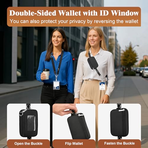 Clip and Go Strap for Phone with Wallet Crossbody, Phone Lanyard Detachable - Adjustable Crossbody Neck Strap with ID Window, Universal Clip for Phone/Keys/Cards (Black) - color: Black