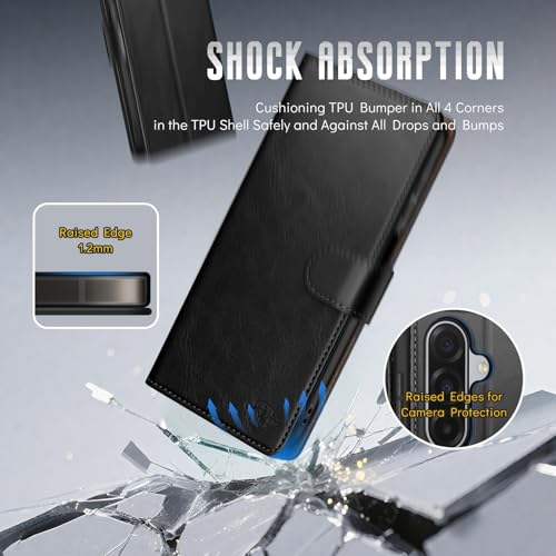 Wallet Case for Samsung Galaxy A17 5G, Black | RFID-Blocking Card Holder, Kickstand, Magnetic Closure, PU Leather Folio Flip Cover, Protective Women Men Cases - color: Black, size: SamsungGalaxy A17