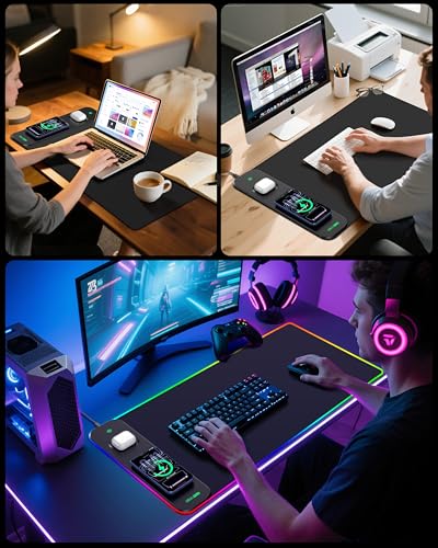 Magnetic Wireless Charging Mouse Pad Gaming, 31.5"x15.8" Large Desk Mat - color: RGB