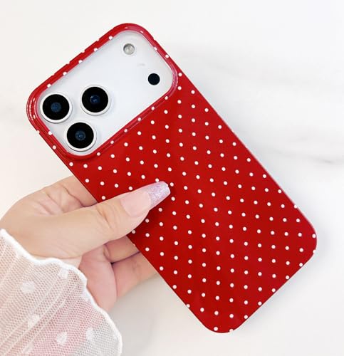 Qokey Compatible with iPhone 17 Pro Max Case, White Polka Dot TPU Glossy Case, Cute Simple Aesthetics Design for Girls Women, Lightweight Soft Slim Protection Fashionable Cover - Wine Red - color: White Dots & Wine Red