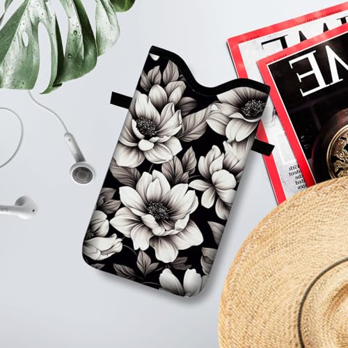 Neoprene Cell Phone Sleeve Pouch Case Bag with Crossbody Strap Neck Lanyard for Women 7.1 X 3.9 in Flower - color: Flower Black