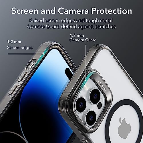 ESR Magnetic Phone Case for iPhone 14 Pro Max, Compatible with MagSafe, Built-in Camera Ring Stand, Military-Grade Protection, Classic Kickstand Case (HaloLock),Clear Black - color: Clear Black, size: iPhone 14 Pro Max 6.7inch