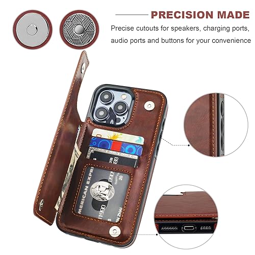 ONETOP for iPhone 15 Pro Max Wallet Case with Credit Card Holder,Brown | Kickstand,ID/Cash Holder,Case Wallet with Card Slots,Double Magnetic Clasp,Durable PU Leather Shockproof Cover for Women Men - color: Brown
