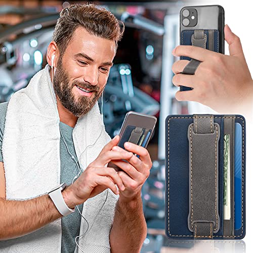 Cobee Cell Phone Card Holder Pouch, Self-Adhesive Phone Kickstand with Elastic Band Stick on Wallet Card Holder for Back of Phone Case Leather ID Card Holder Sleeve Pouch Credit Card Grip Holder(Blue)