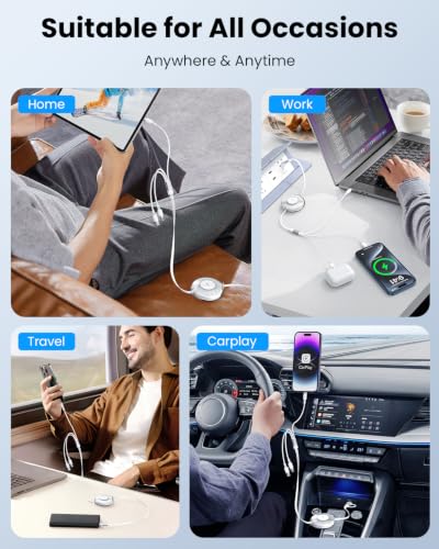 Multi Charging Cable, 100W 5-in-1 Retractable Charging Cable, USB C/Lightning/Micro Fast Charging Cables for Multiple Devices Compatible with iPhones, iPads, Tablets, Galaxy, Note - 4Ft/1.2M, White