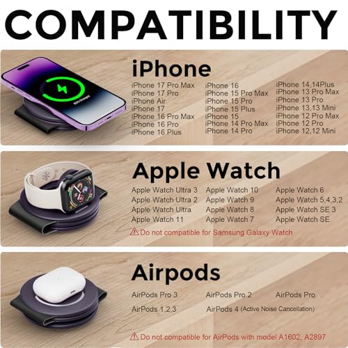 HICOBER 3-in-1 Wireless Charging Station for iPhone, Watch, AirPods, Purple - color: Purple