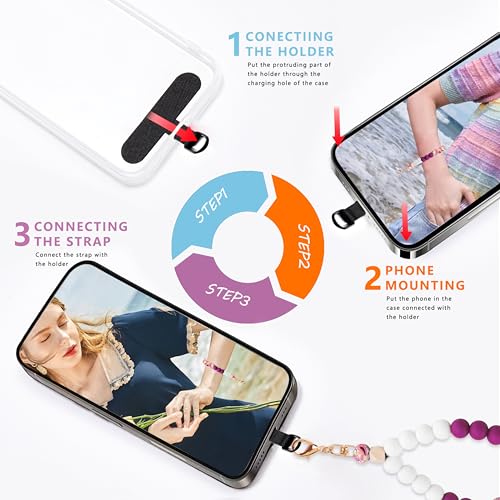 Silicone Beaded Phone Wrist Strap for Women, Elastic Wristlet - color: Plum