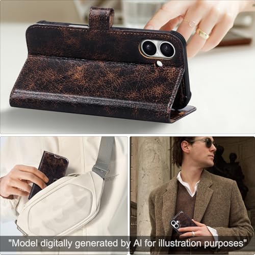 Leather Case Compatible with iPhone 16 Plus Wallet 6.7" | Genuine Leather 2-in-1 Magnetic Detachable Shockproof,Flip Folio Cover with Card Slot,Wireless Charging RFID Blocking Coffee - color: Brown Coffee, size: 16 Plus