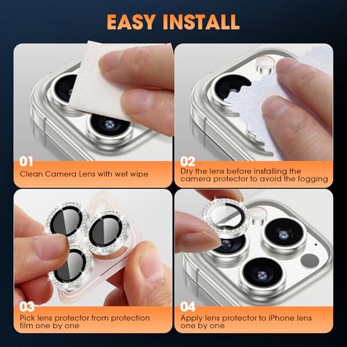 iPhone 16 Pro/16 Pro Max Camera Lens Protector Bling Diamond, Silver - color: Silver, size: 16 Pro/Max