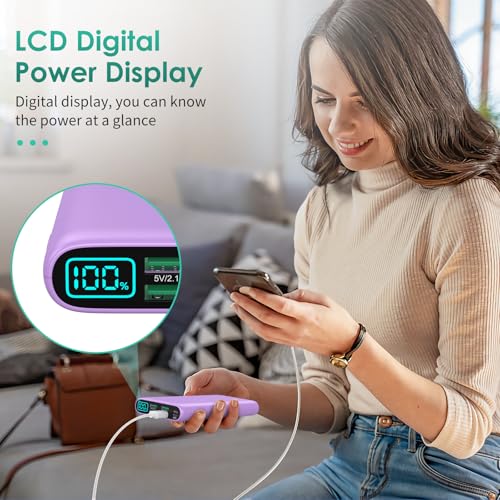 Portable Charger 38800mAh,LCD Display Power Bank,5 USB Outputs Battery Pack Backup, USB-C 3A in&Out Travel Essential Portable Phone Charger for iPhone 18/17/16/15/14 Pro,Android… - color: Purple