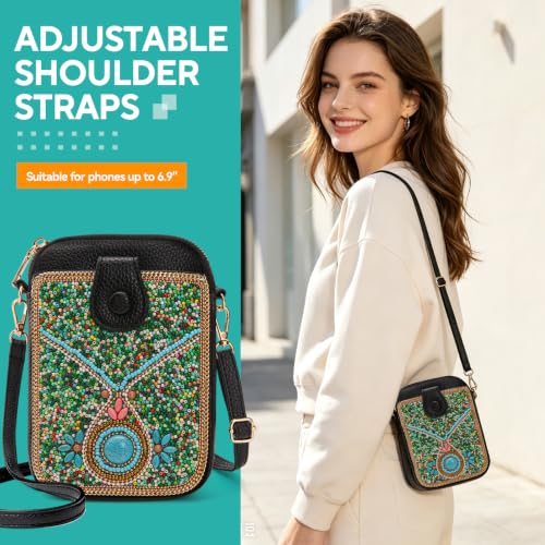 Women's Small Crossbody Cell Phone Bag, Boho Colorful Beaded Purse Wallet with Handmade Cute Patterns - color: Pattern 2