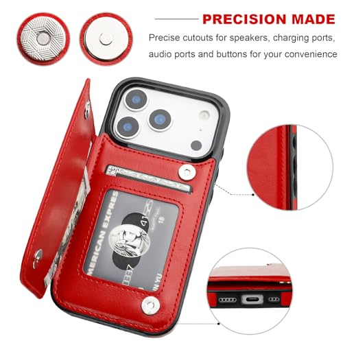 ONETOP for iPhone 17 Pro Wallet Case with Credit Card Holder,Red | Kickstand,ID/Cash Holder,Case Wallet with Card Slots,Double Magnetic Clasp,Durable PU Leather Shockproof Cover for Women Men - color: Red