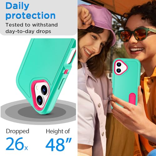 AICase for iPhone 16 Case with Built-in Stand,Tripe Layer Heavy Duty Drop Protection Full Body Rugged Shockproof Military Protective Tough Durable Phone Cover for iphone16 6.1"_3 - color: Water Blue/Pink with Built-in Stand