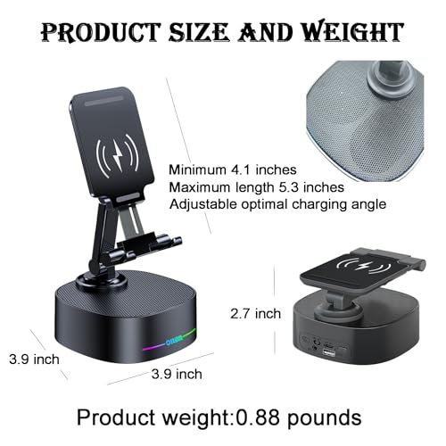 Bluetooth Speaker with Wireless Charging and Cell Phone Stand, Black