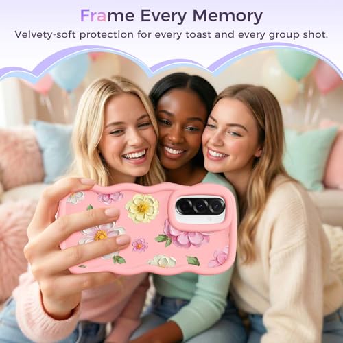 for Galaxy A36 Phone Case, Wavy Soft TPU, Pink-Large Flower | Wavy Frame Design, Soft Slim TPU, Full Camera Lens Protection, Shockproof Phone Cover - color: Pink-Large Flower, size: Samsung A36