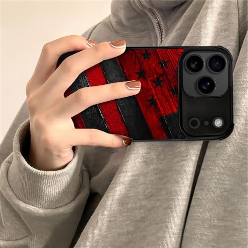 DJSOK Case for iPhone 17 Pro Max,Compatible with MagSafe,Anti-Scratch Shockproof Case,Black Red Wood Grain American Flag - color: Black red wood grain American flag, size: IPhone 17 Pro Max