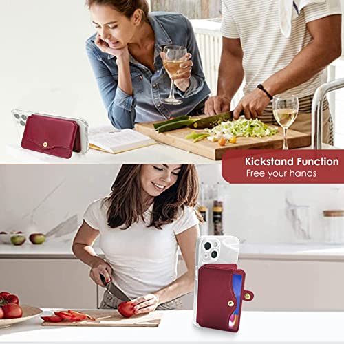 Credit Card Holder,Phone Wallet Stick on with Snap Closure Adhesive - color: Red