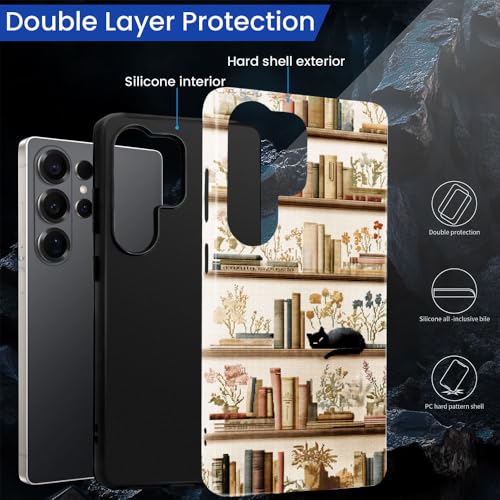 Compatible with Samsung Galaxy S26 Ultra Case,Glossy Case All-Round Protection Shockproof Anti-Scratches TPU Cover,Cases for Man Woman-Bookshelf Books Plants Cat - color: Bookshelf Books Plants Cat, size: Galaxy S26 Ultra