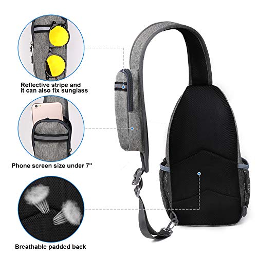 WATERFLY Crossbody Sling Backpack Sling Bag Travel Hiking Chest Bag Daypack | Small Hiking bag,Multi-compartment storage,Water-resistant,Breathable back pad,Reversible adjustable shoulder strap - color: Gray