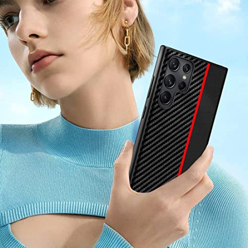 for Samsung Galaxy S23 Ultra Case: Red | Slim Thin, Carbon Fiber Classic Pattern Design, Soft Hybrid TPU Bumper, Shockproof Protective Cell Phone Cover - color: Red