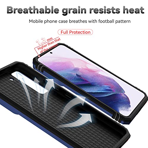 for Samsung Galaxy S22 Case with Camera Lens Cover HD Screen Protector, Dual Layer Military-Grade Drop Tested Magnetic Ring Holder Kickstand Protective Phone Case for Samsung Galaxy S22 5G (Navy Blue) - color: Navy Blue with camera cover Military-Grade 2n