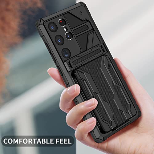 for Samsung Galaxy S23 Ultra Wallet Case with Card Holder, Black | Detachable Card Holder, Built-in Kickstand, with Screen Protectors - Soft 2 Pack, Military Grade, Full Body Shockproof - size: for Galaxy S23 Ultra - 6.8''