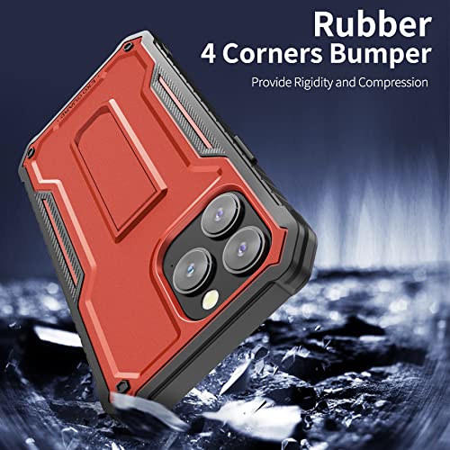 ExoGuard for iPhone 14 Pro Max Case 6.7 Inch, Rubber Shockproof Full-Body Cover Case Come with a Tempered Glass Screen Protector and Kickstand (Red) - color: Red