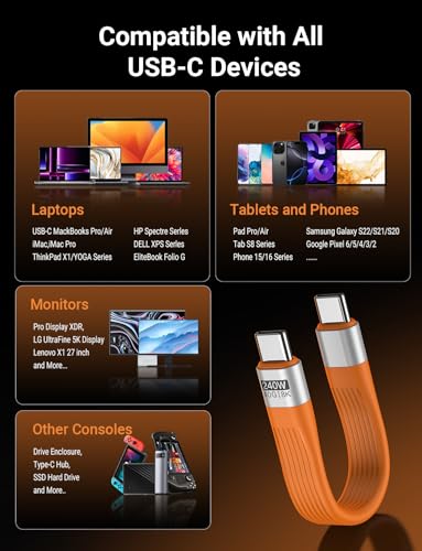 VAFOTON PD 240W Short USB C Cable/USB 4.0 USB C Short Cable/40Gbps Transfer - color: Orange