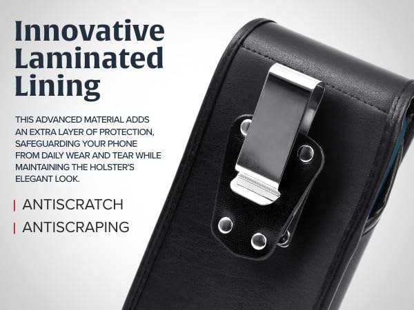 Turtleback Belt Clip for iPhone 16 Pro Max, 15 Pro Max, 14 Pro Max -Medium- Fits w/Shockproof Commuter Style Cases, Premium Black Leather Vertical Belt Holder, Magnetic Closure HD Rotating Clip - color: Vertical - Leather w/ HD Clip, size: Medium