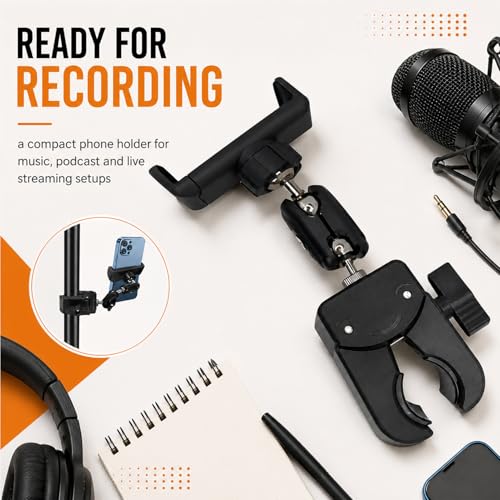 Phone Holder for Mic Stand, Music & Recording Mount