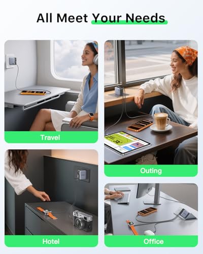 HERRBOLAI 30W 3 in 1 Retractable Charger, Wall Charger Block Fast Charging with Triple Retractable Charging Cables, Portable Travel Charger for iPhone 17-8, for Apple Watch, Air Pods, Samsung, iPad