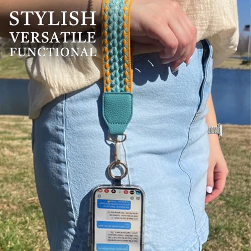 Save the Girls Clip & Go Phone Lanyard with Wallet Pouch, Fun Dots - color: Mustard/Aqua