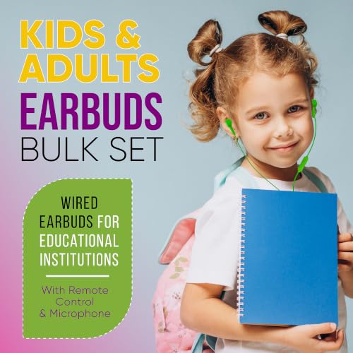 5 Pack Bulk Wired Earbuds with Microphone, In Ear Headphones 3.5mm Jack, 4ft Tangle Free Cable, Comfortable Fit, Affordable and Cost Effective, Ideal for School Classroom Testing Students, Black