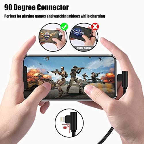 iPhone Charger 1ft 90 Degree MFi Certified Short Lightning Cable 2-Pack - color: Black Grey